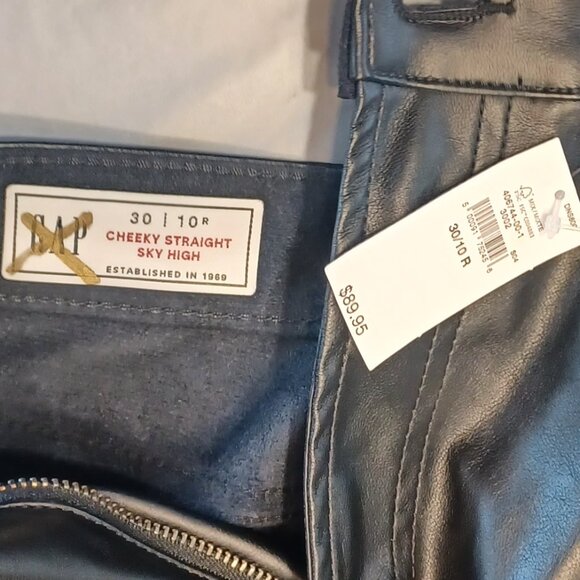 NWT 20 / 10R Black GAP Sky High Rise Vegan Leather Cheeky Straight Pants Y2K - Picture 6 of 8